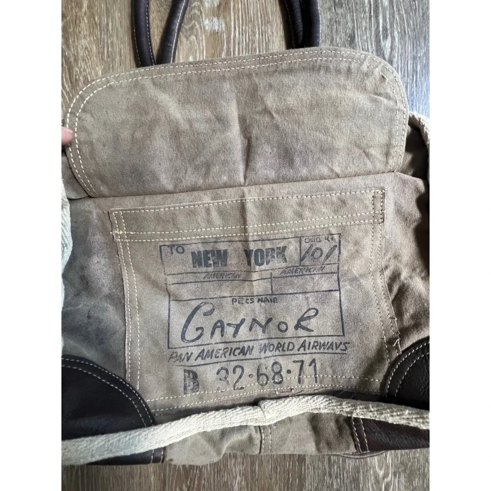 Myra Bag Gaynor Pan Am Tote Womens Large Brown Good Upcycled Canvas Leather